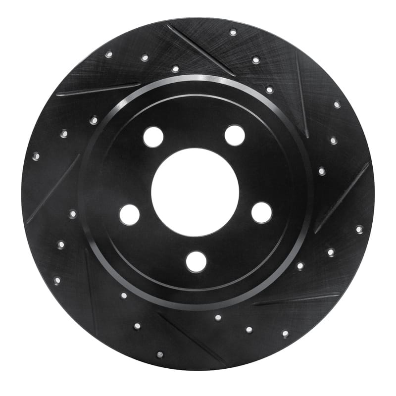 R1 05-23 Chrysler 300 Rear Right Drilled & Slotted Black Brake Rotor - 633-39016R
