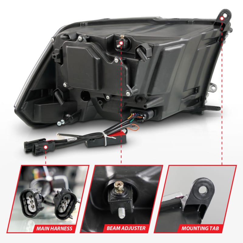 ANZO 09-18 Dodge Ram 1500/2500/3500 LED Plank Style Headlights Switchback + Sequential - Matte Black thumbnail 6