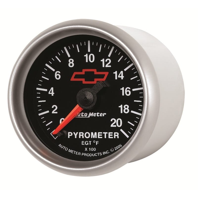 AutoMeter Gauge Pyrometer (Egt) 2-1/16in. 2000 Deg. F Stepper Motor Chevy Red Bowtie Black thumbnail 2