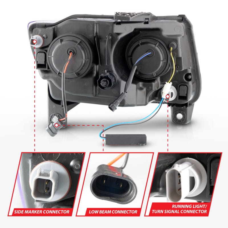 ANZO 11-13 Jeep Grand Cherokee (Factory Halogen Only) Projector Headlights w/Light Bar Swtchbk Black thumbnail 9