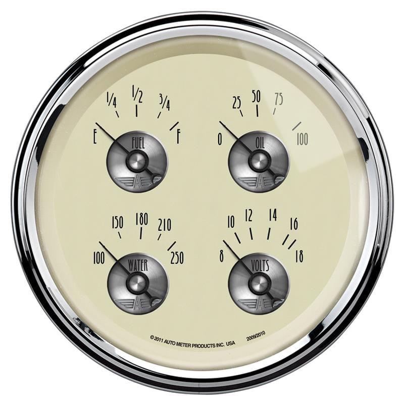 AutoMeter Gauge Quad 5in. 0 Ohm(e) to 90 Ohm(f) Elec Prestige Antique. Ivory