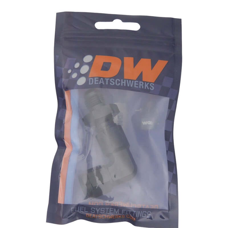 DeatschWerks 6AN Female Flare Swivel to 6AN Male Flare 90-Degree Bulkhead - Anodized Matte Black thumbnail 2
