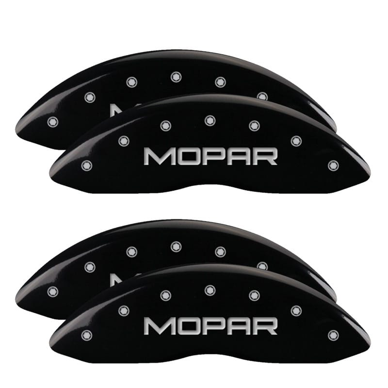 MGP 4 Caliper Covers Engraved Front & Rear MOPAR Black finish silver ch - 12203SMOPBK
