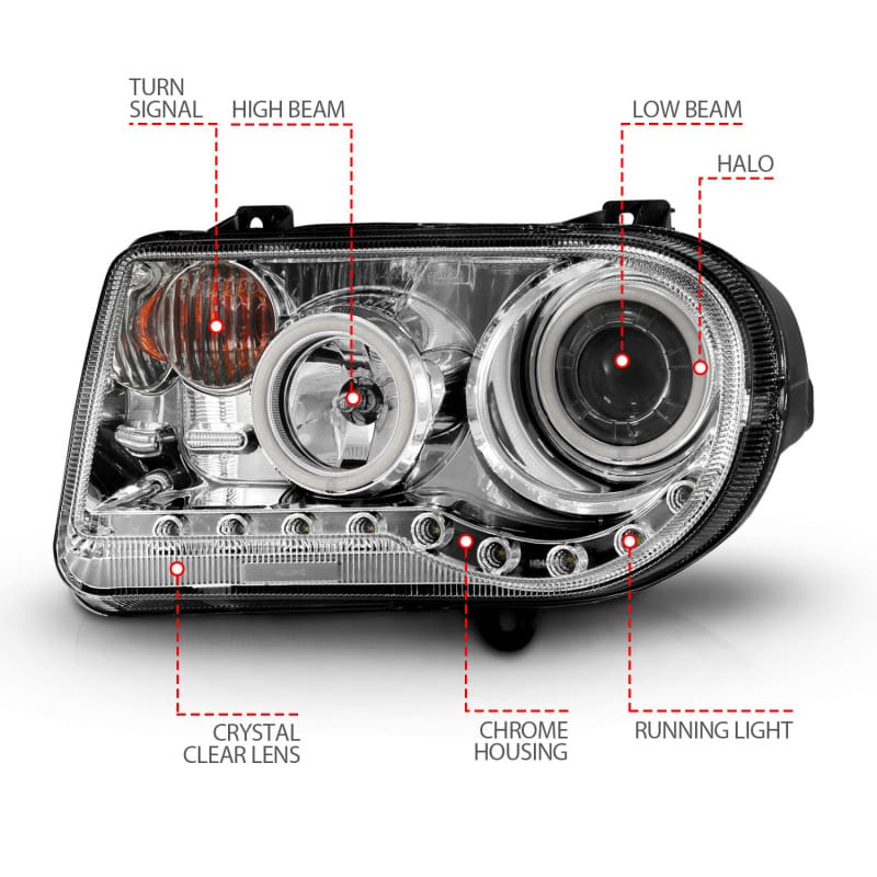 ANZO 2005-2010 Chrysler 300C Projector Headlights w/ Halo Chrome (CCFL) G2 thumbnail 6
