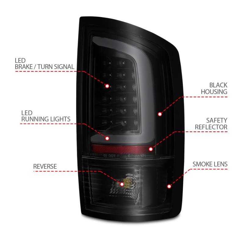 ANZO 2002-2006 Dodge  Ram 1500 LED Tail Lights w/ Light Bar Black Housing Smoke Lens thumbnail 5