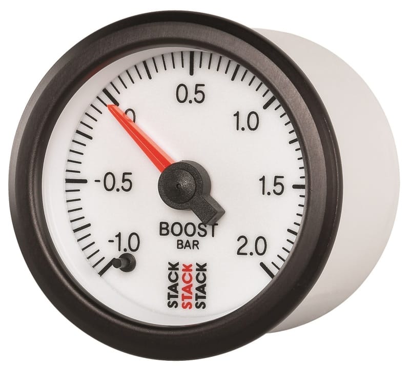 Autometer Stack 52mm -1 to +2 Bar (Incl T-Fitting) Pro Stepper Motor Boost Pressure Gauge - White thumbnail 2