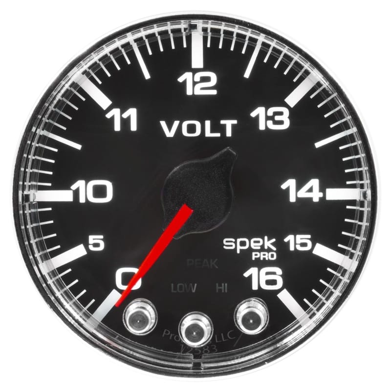 Autometer Spek-Pro Gauge Voltmeter 2 1/16in 16V Stepper Motor W/Peak & Warn Blk/Chrm - P344318 thumbnail 3