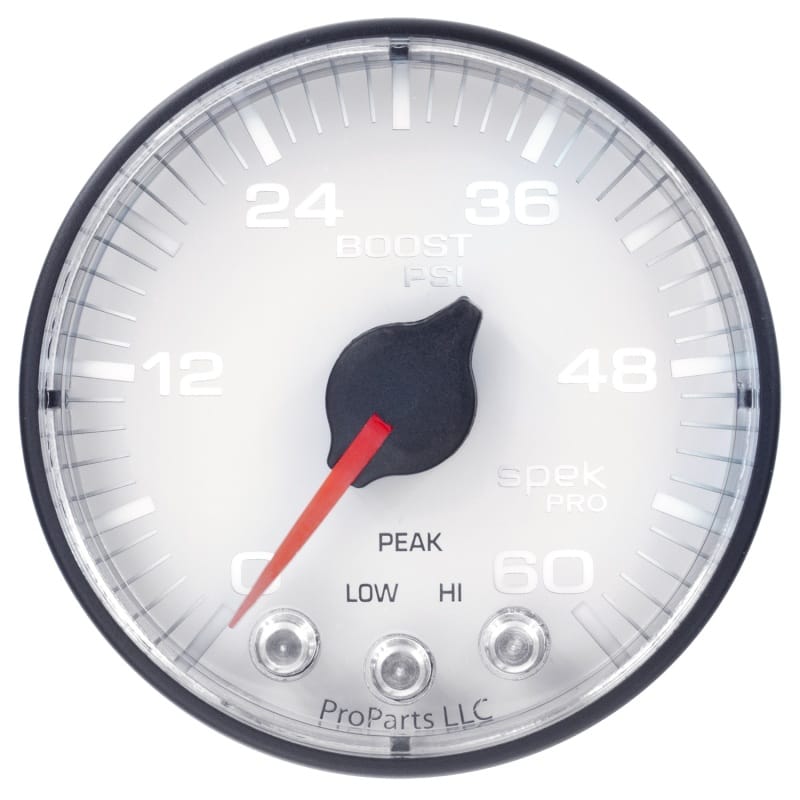 Autometer Spek-Pro Gauge Boost 2 1/16in 60psi Stepper Motor W/Peak & Warn Wht/Blk - P304128 thumbnail 4