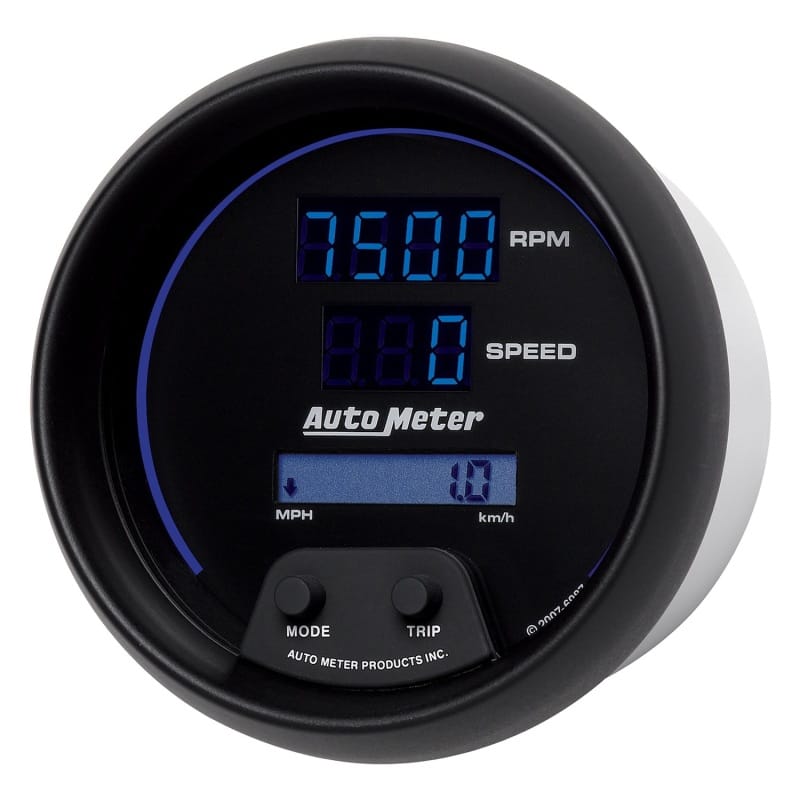 Autometer 85.7mm Black Digital 8000rpm/160mph or 260kmph Electric Tachometer/Speedometer Combo thumbnail 2