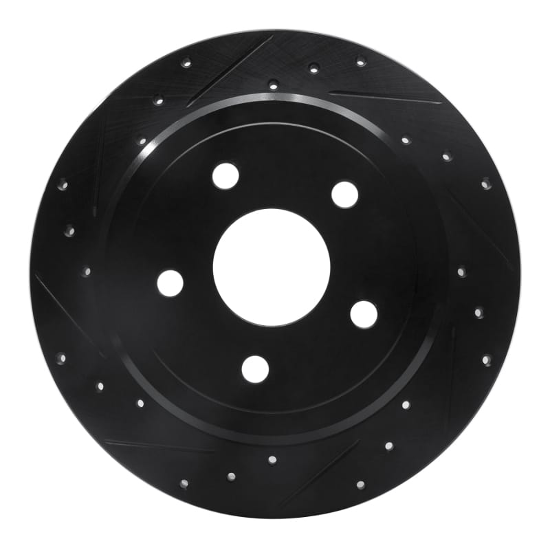 R1 05-10 Jeep Grand Cherokee Rear Left Drilled & Slotted Black Brake Rotor