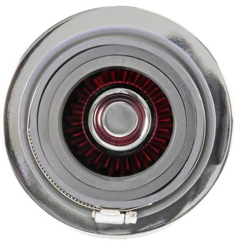 K&N Universal Air Filter Chrome Round Tapered Red - 4in Flange ID x 1.125in Flange Length x 5.5in H thumbnail 2