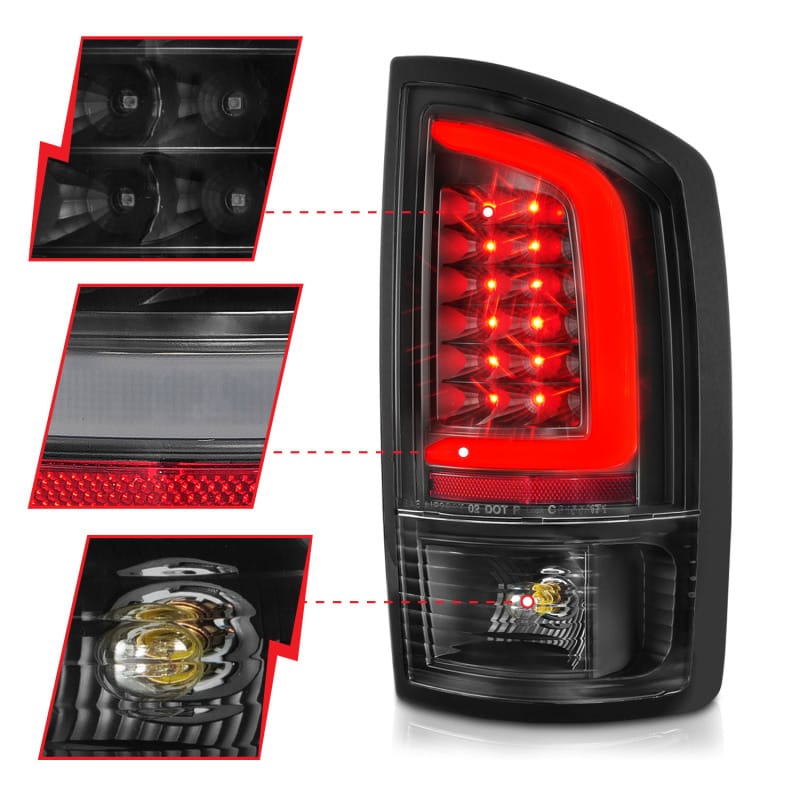 ANZO 2002-2006 Dodge  Ram 1500 LED Tail Lights w/ Light Bar Black Housing Clear Lens thumbnail 4