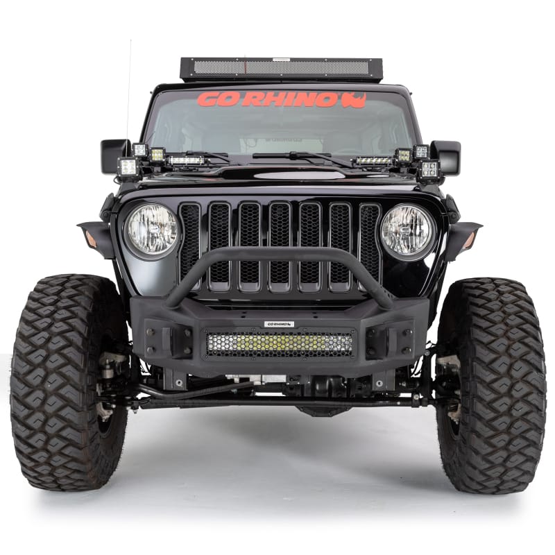 Go Rhino 07-20 Jeep Wrangler JL/JLU/JK/JKU/Gladiator JT Rockline Front Stubby Bumper w/ Overrider thumbnail 3