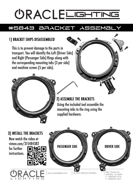 Oracle Jeep Wrangler JL/ Gladiator JT Adjustable 7in. Headlight Brackets (Pair) thumbnail 3