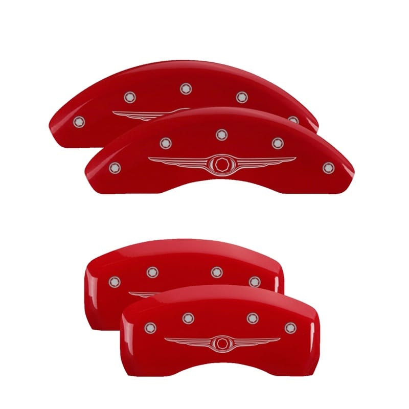 MGP 4 Caliper Covers Engraved Front & Rear Style 1/Chrysler Wing Red finish silver ch - 32013SCW1RD