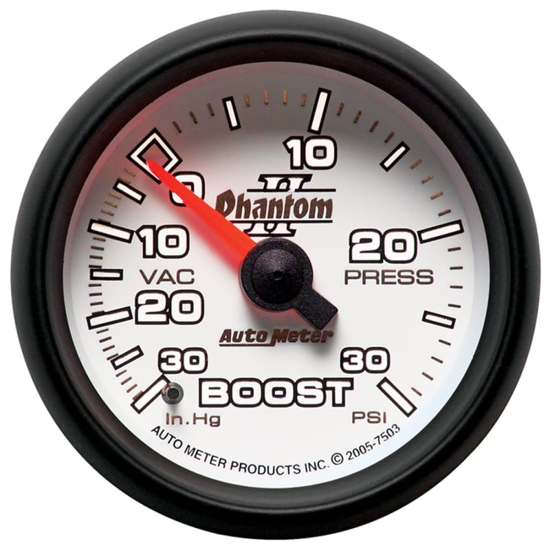 Autometer Phantom II 52.4mm Mechanical Vacuum / Boost Gauge 30 In. HG/30 PSI thumbnail 2