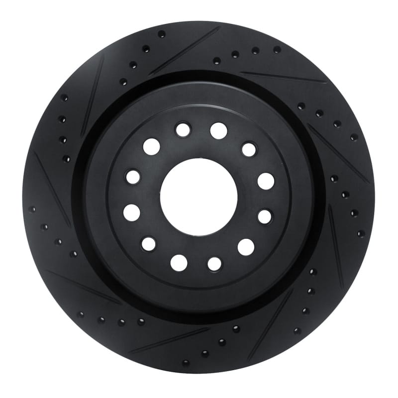 R1 19-25 Ram 1500 Rear Left Drilled & Slotted Black Brake Rotor