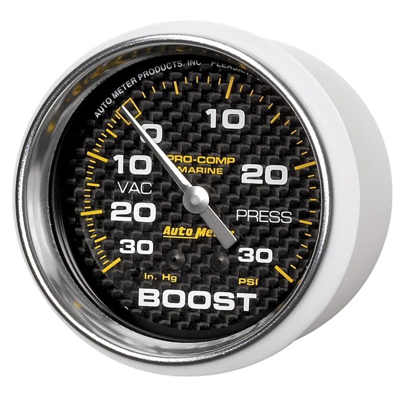 Autometer Marine Carbon Fiber Gauge 2-5/8in Mechanical Vacuum/Boost Gauge 30INHG-30PSI thumbnail 2