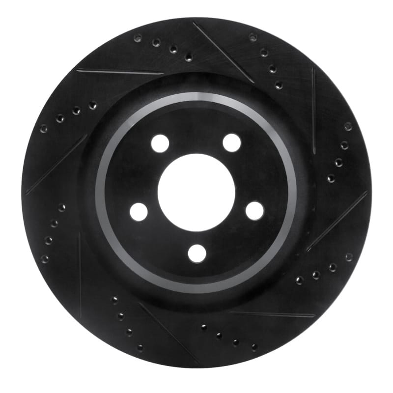 R1 05-23 Chrysler 300 Rear Right Drilled & Slotted Black Brake Rotor - 633-39020R