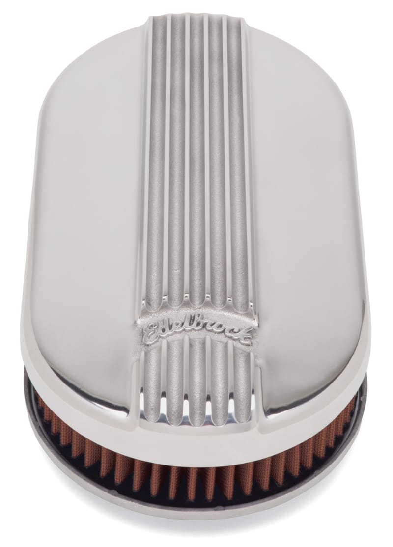 Edelbrock Air Cleaner Classic Series Oval Aluminum Top Cloth Element 17 5In X 9 35In X 3 9In thumbnail 2