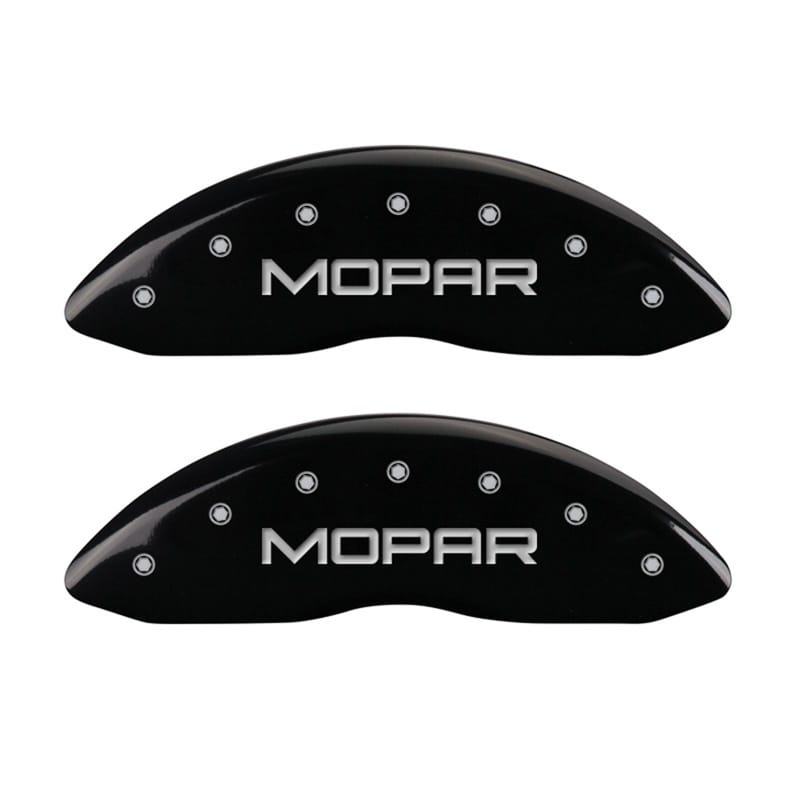 MGP Front set 2 Caliper Covers Engraved Front MOPAR Black finish silver ch - 42011FMOPBK