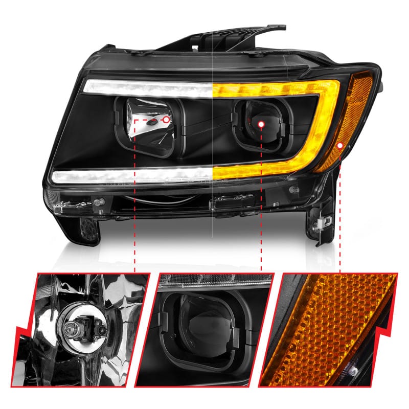 ANZO 11-13 Jeep Grand Cherokee (Factory Halogen Only) Projector Headlights w/Light Bar Swtchbk Black thumbnail 4