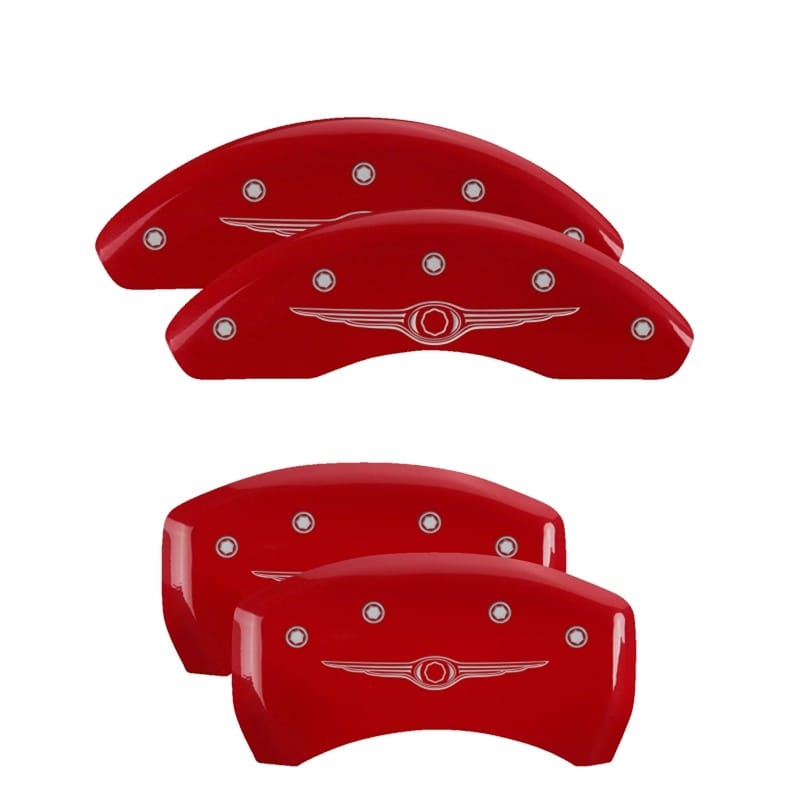 MGP 4 Caliper Covers Engraved Front & Rear Style 1/Chrysler Wing Red finish silver ch - 32022SCW1RD