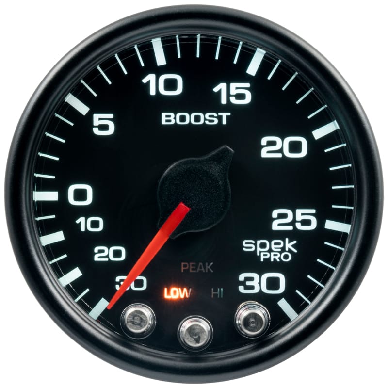 Autometer Spek-Pro Gauge Vac/Boost 2 1/16in 30Inhg-30psi Stepper Motor W/Peak & Warn Black/Black thumbnail 3