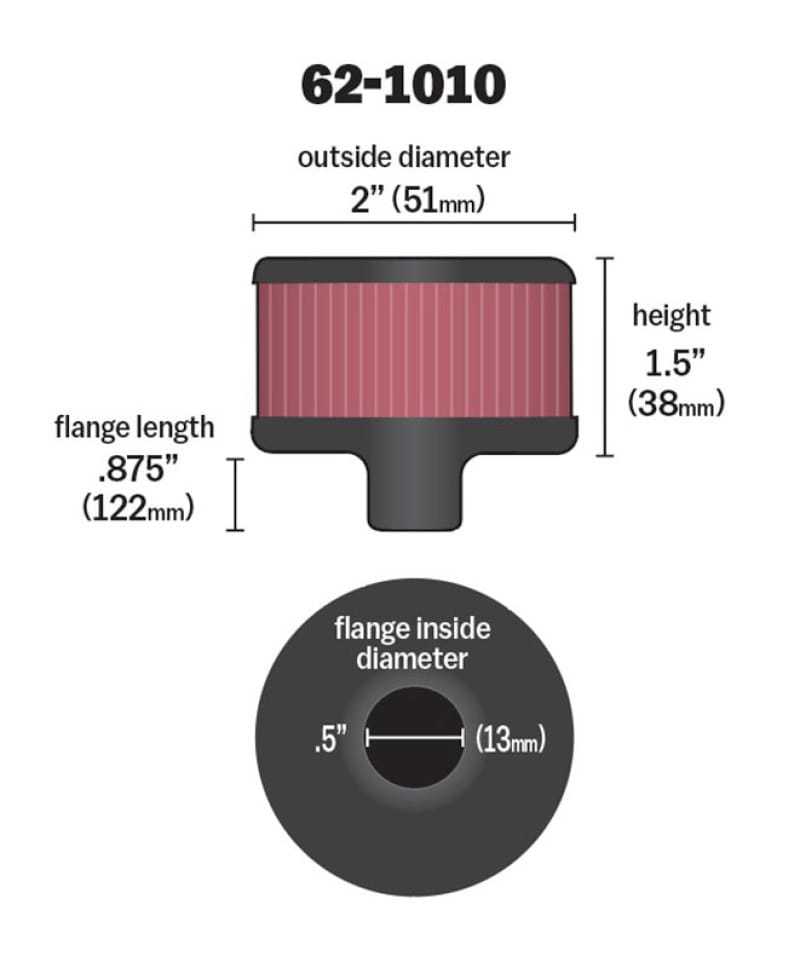 K&N Steel Base Crankcase Vent Filter .5in Vent OD x 2in OD x 1.5in Height thumbnail 4