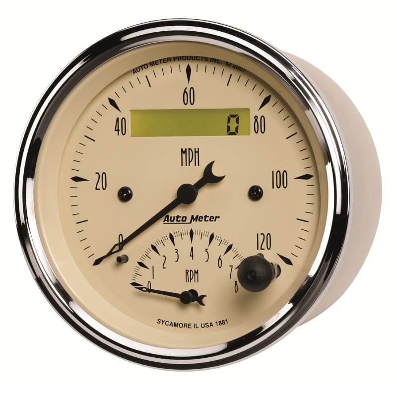 AutoMeter Gauge Tach/Speedo 3-3/8in. 120MPH & 8K RPM Elec. Program. Antique Beige thumbnail 2