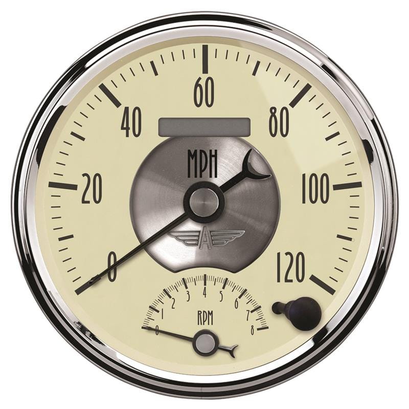 AutoMeter Gauge Tach/Speedo 5in. 120MPH & 8K RPM Elec. Program. Prestige Antique. Ivory