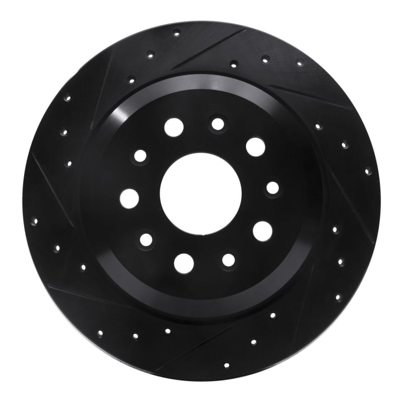 R1 18-25 Jeep Wrangler Rear Left Drilled & Slotted Black Brake Rotor - 633-42042L