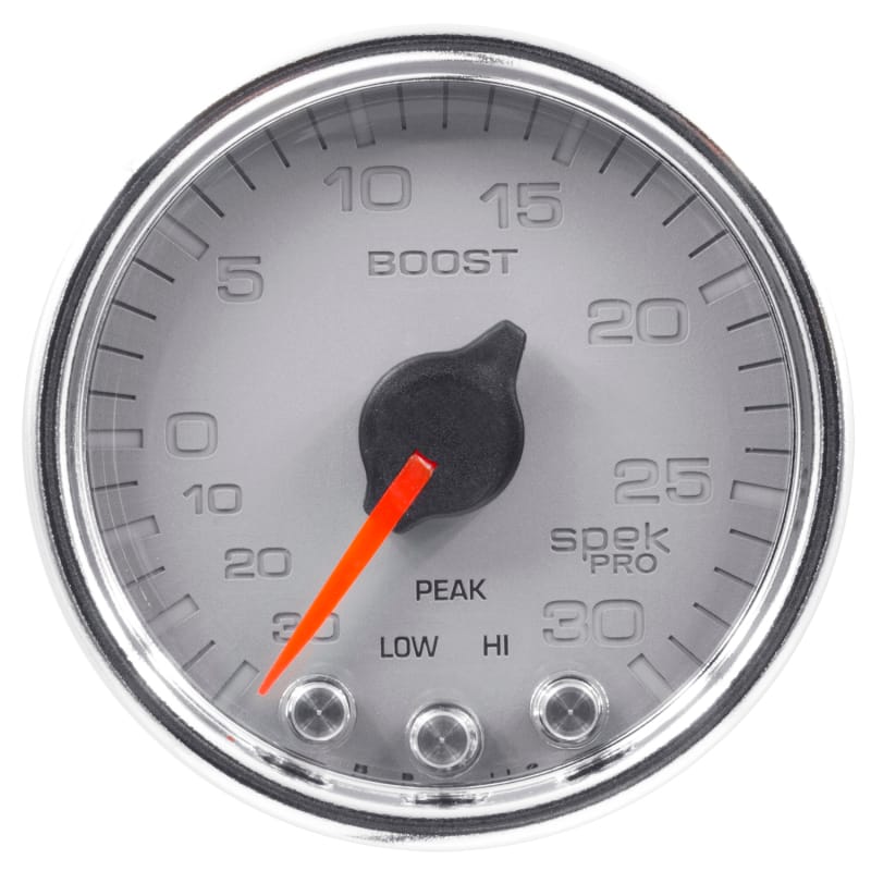 Autometer Spek-Pro Gauge Vac/Boost 2 1/16in 30Inhg-30psi Stepper Motor W/Peak & WarnSilver/Chrome - P30221 thumbnail 2