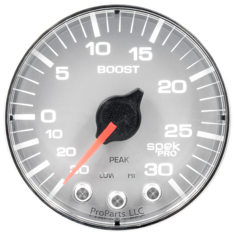 Autometer Spek-Pro Gauge Vac/Boost 2 1/16in 30Inhg-30psi Stepper Motor W/Peak & WarnSilver/Chrome - P302218 thumbnail 3