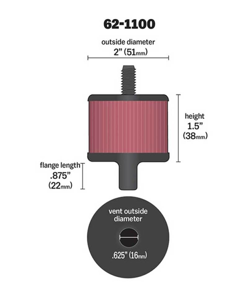 K&N Steel Base Crankcase Vent Filter 0.5in Vent OD x 2in OD x 1.5in Height thumbnail 4