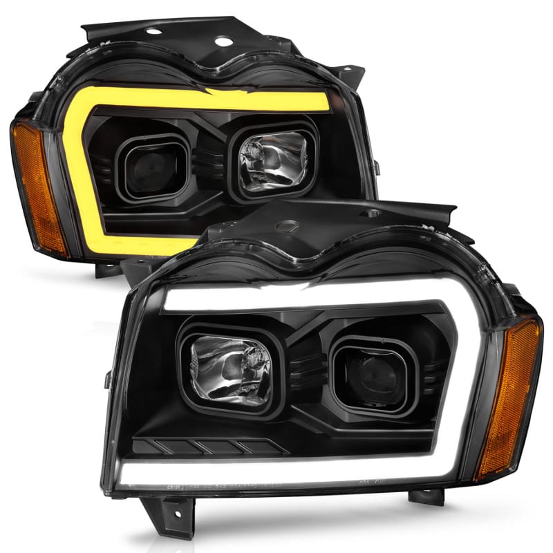 ANZO 2005-2007 Jeep Grand Cherokee Projector Headlights w/ Light Bar Switchback Black Housing thumbnail 2