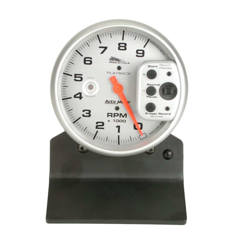 Autometer Pro-Cycle Gauge Tach 5in 9K Rpm Pedestal W/ Rpm Playback Silver Pro-Cycle thumbnail 2