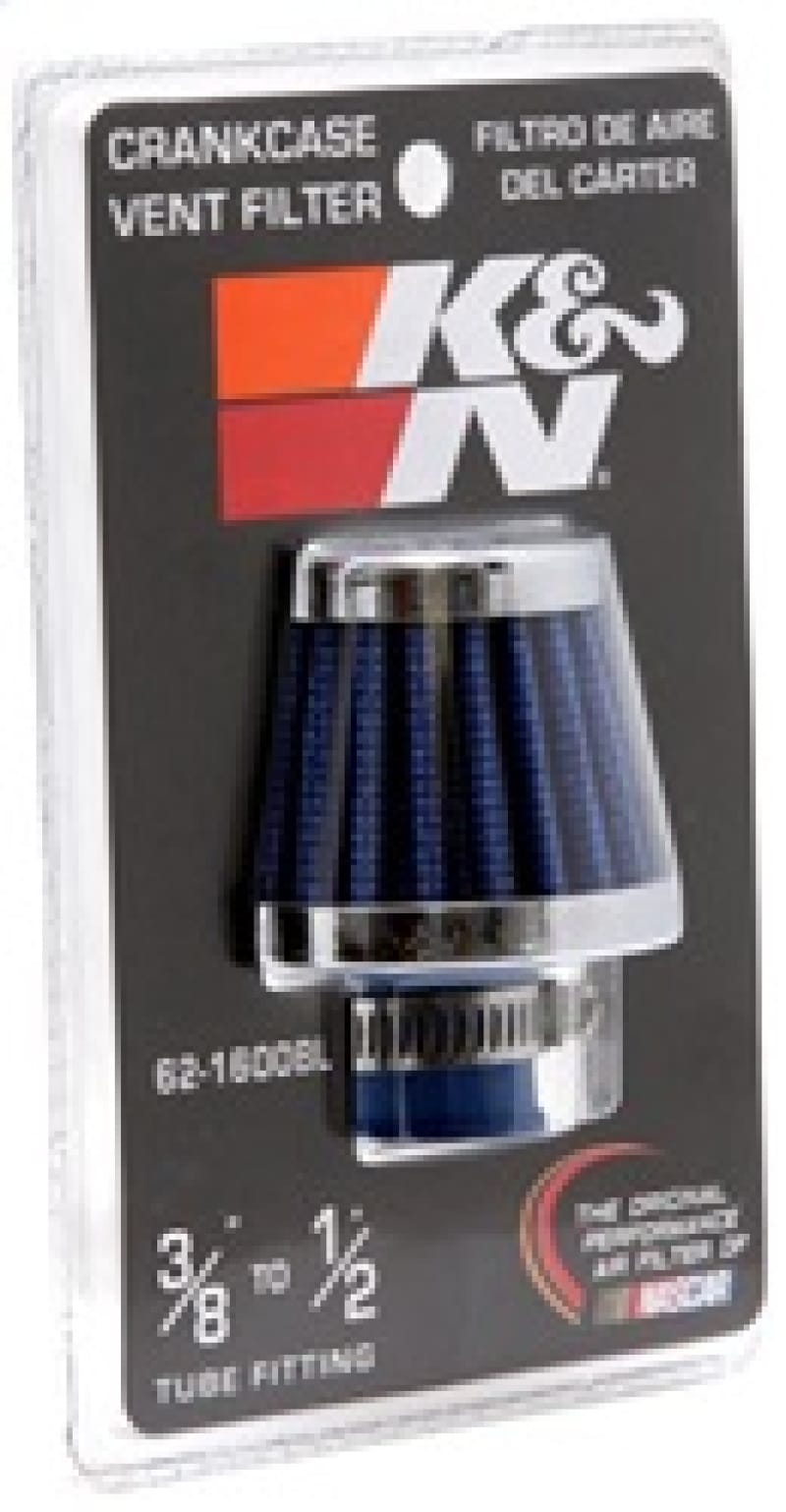 K&N 2in Base OD x .375in Flange ID x 1.75in H Rubber Base Crankcase Vent Filter - Blue thumbnail 3