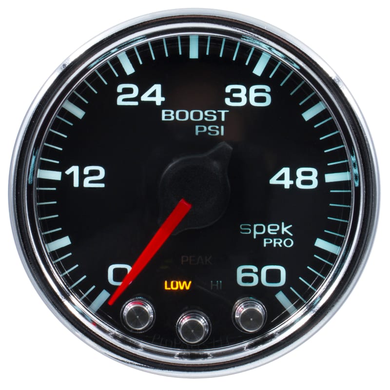 Autometer Spek-Pro Gauge Boost 2 1/16in 60psi Stepper Motor W/Peak & Warn Blk/Chrm - P30431 thumbnail 4