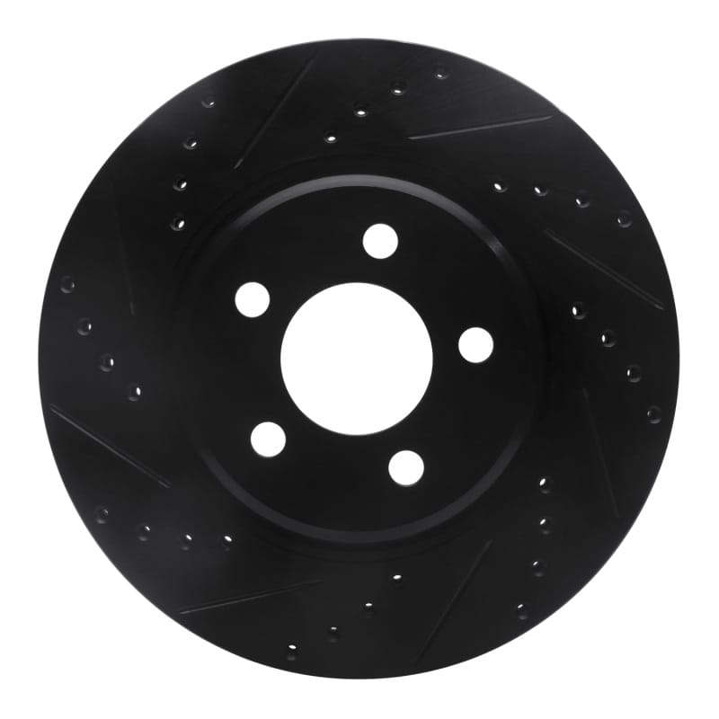 R1 05-23 Chrysler 300 Front Left Drilled & Slotted Black Brake Rotor - 633-39015L
