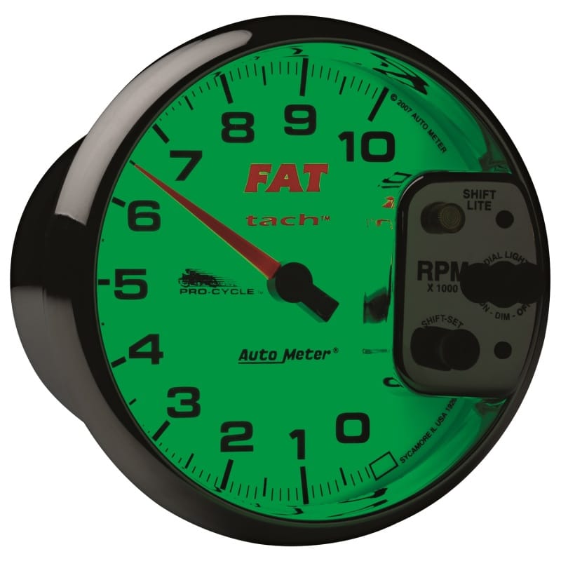 Autometer Pro-Cycle Gauge Tach 5in 10K Rpm Shift- Lite 2&4 Cylinder White Fat Tach thumbnail 2