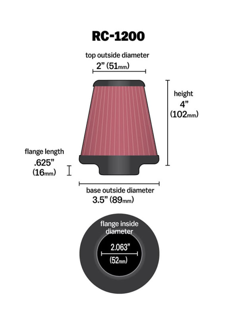 K&N Universal Chrome Filter 2.063in Flange ID x 3.5in Base OD x 2in Top OD x 4in H thumbnail 3