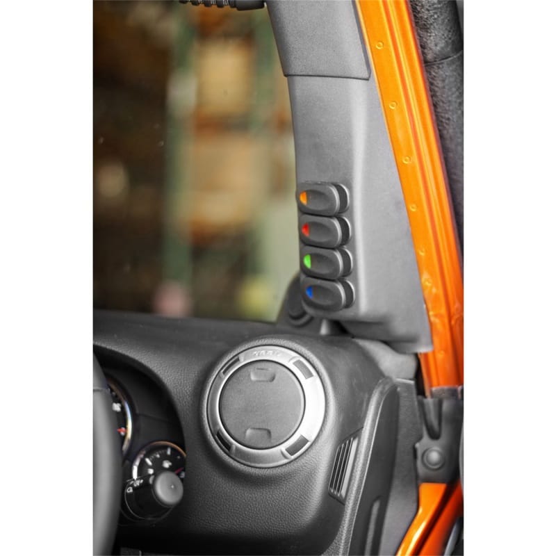 Rugged Ridge A-Pillar 4 Switch Pod Black RHD 11-18 Jeep Wrangler JK - 17235.97 thumbnail 2