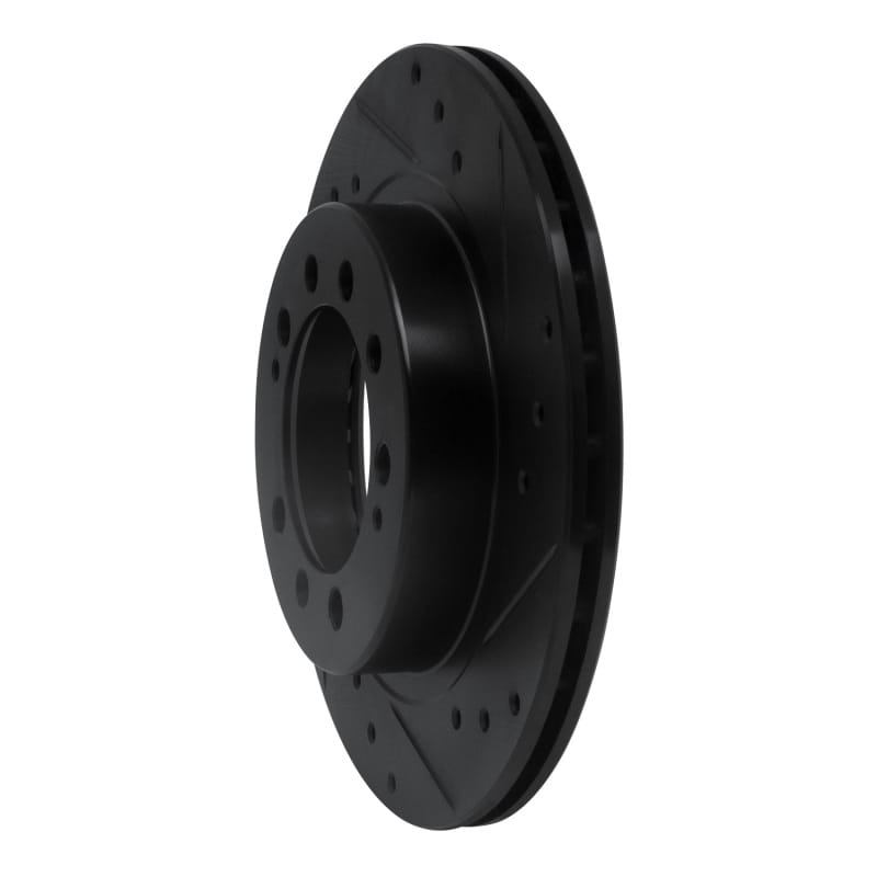 R1 83-89 Chrysler Conquest Rear Right Drilled & Slotted Black Brake Rotor thumbnail 2
