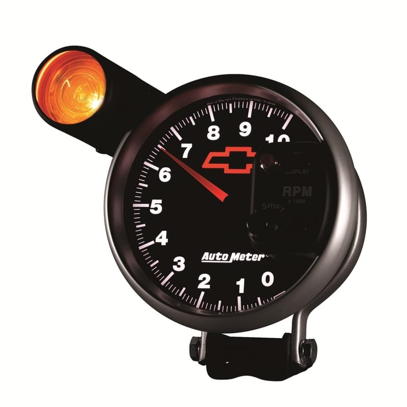 Autometer GM Bowtie Black 5in 10000 RPM Pedestal Electronic Tachometer w/ Ext Shift Light thumbnail 3