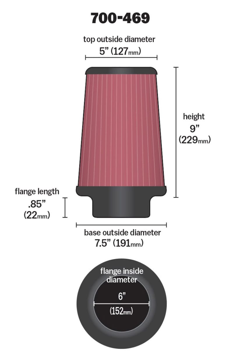 Airaid Universal Air Filter - Cone 6 x 7 1/4 x 5 x 9 - 700-469 thumbnail 2