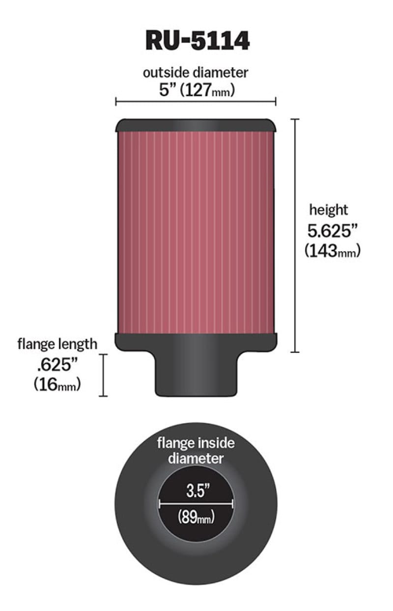 K&N Filter Universal Rubber Filter 3.5in Flange ID x 5in OD x 5.625in H thumbnail 2