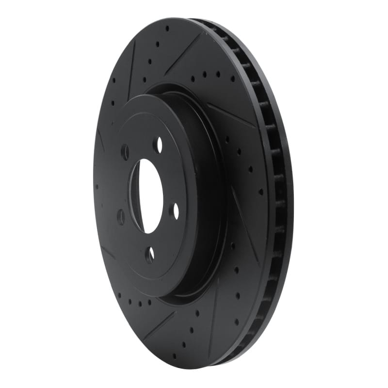R1 09-23 Dodge Challenger Front Left Drilled & Slotted Black Brake Rotor