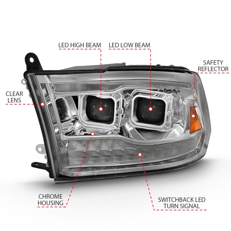 ANZO 2009-2018 Dodge Ram 1500 Led Projector Plank Style Switchback H.L Halo Chrome Amber (OE Style) thumbnail 5