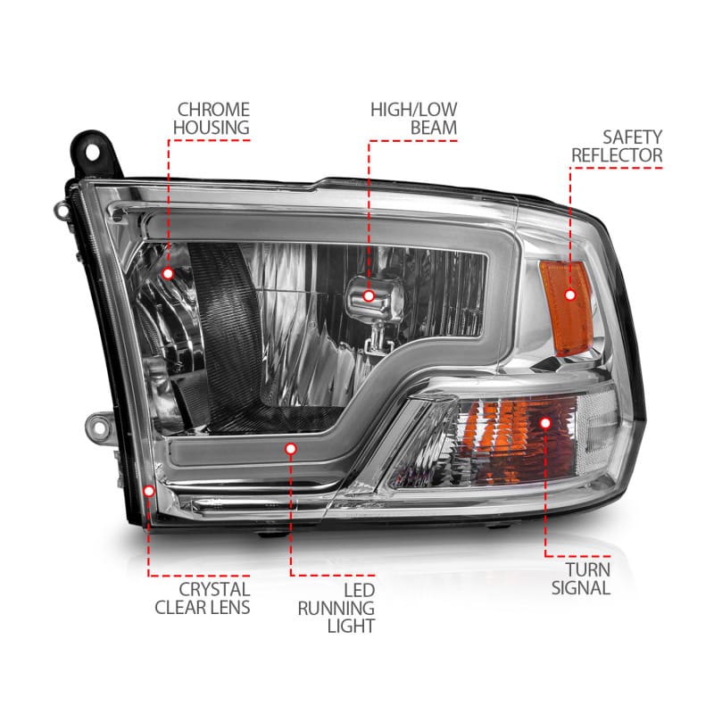 ANZO 2009-2018 Dodge Ram 1500/ 2500/ 3500 Crystal Headlights w/ Light Bar Chrome Housing thumbnail 5